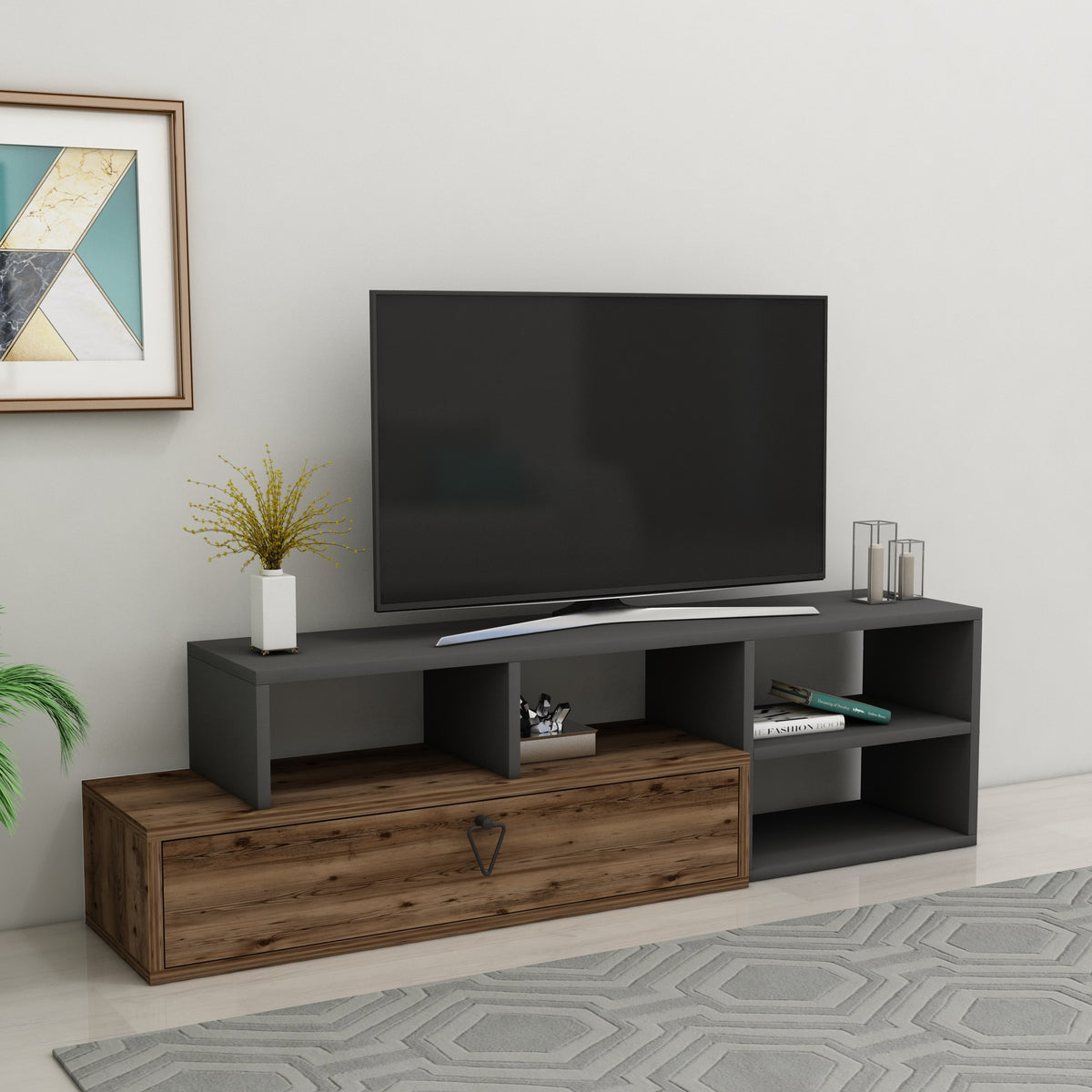 Έπιπλο Τηλεόρασης TV Βάση Σύνθεση Light Καρυδί Ανθρακί | 550ARN2189