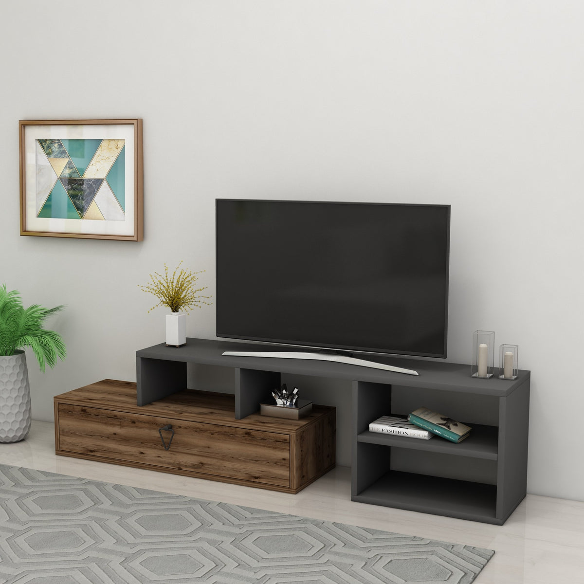 Έπιπλο Τηλεόρασης TV Βάση Σύνθεση Light Καρυδί Ανθρακί | 550ARN2189