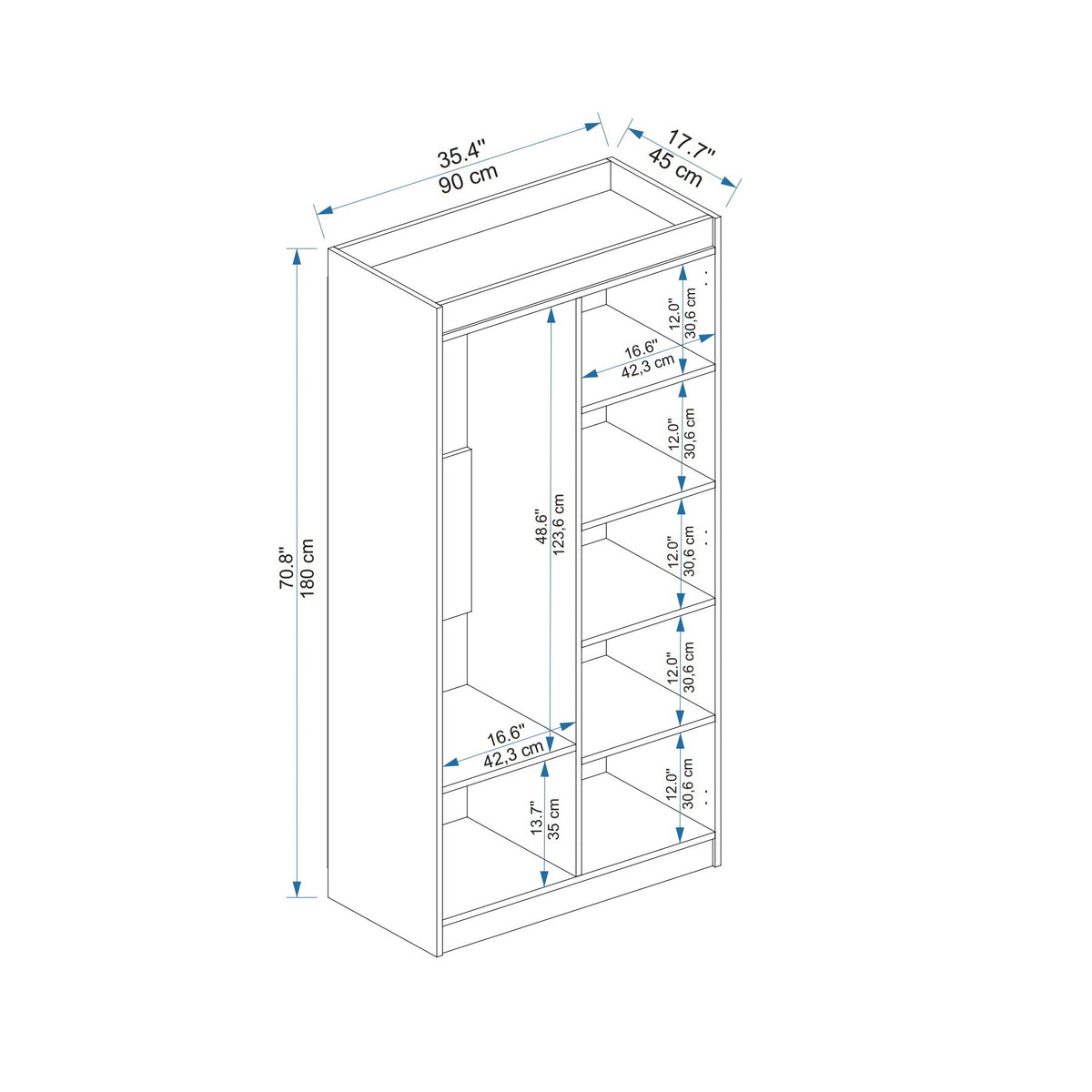 Ντουλάπα 90x180x45 εκ Λευκό 550ARN3161