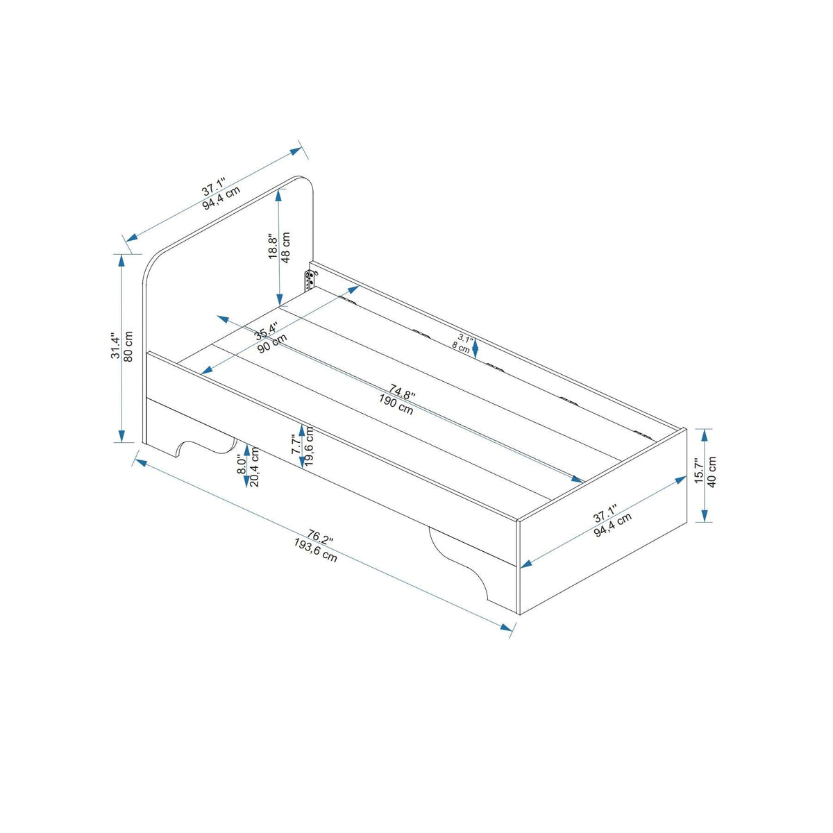 Μονό Κρεβάτι 90x190 cm σε Λευκό Χρώμα με Μίνιμαλ και Σύγχρονο Σχεδιασμό | 550ARN3519