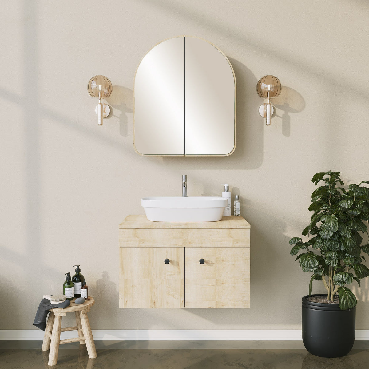 Ντουλάπι Καθρέφτης Μπάνιου 12x45x50 εκ. Μπεζ | 552NOS1230