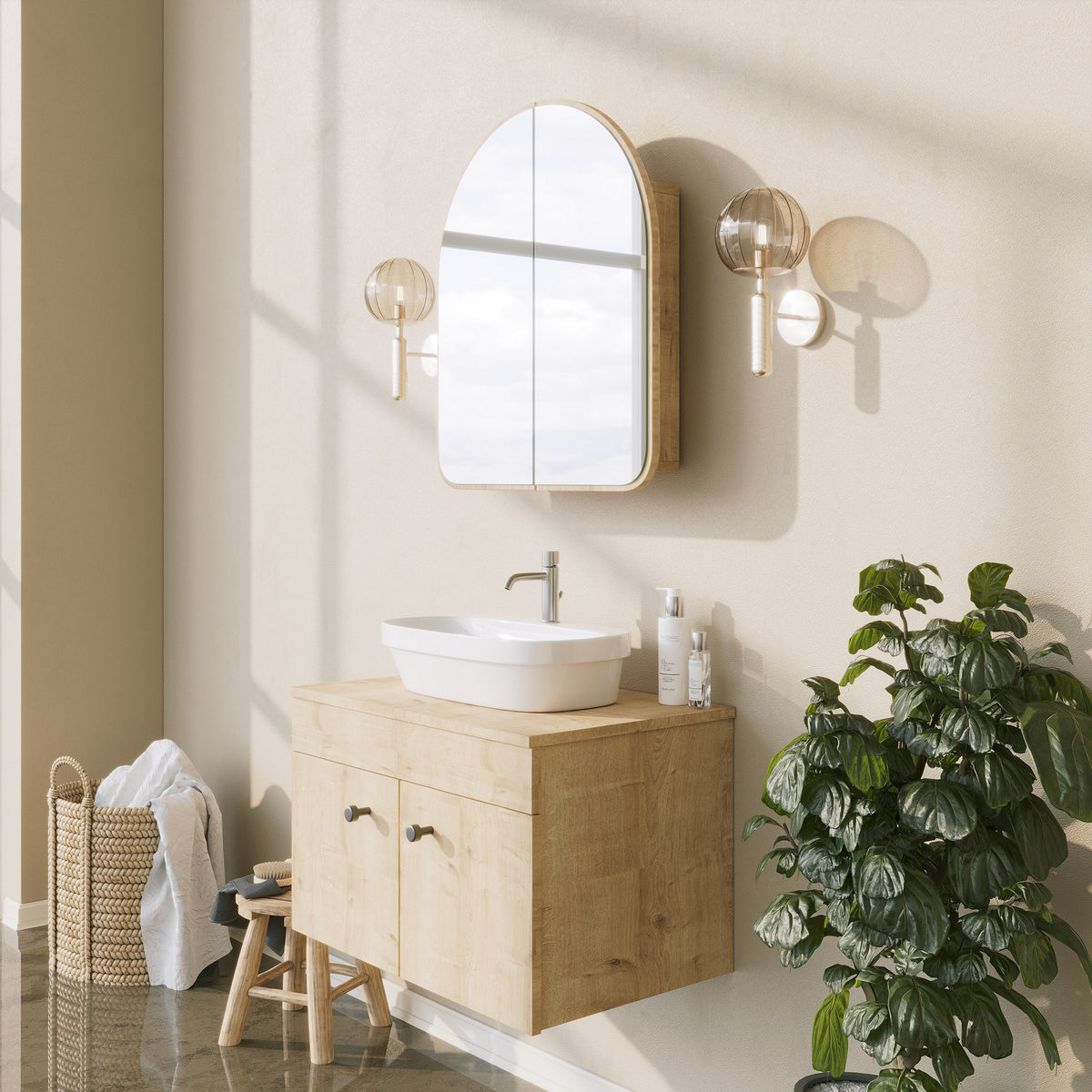 Ντουλάπι Καθρέφτης Μπάνιου 12x45x50 εκ. Μπεζ | 552NOS1230
