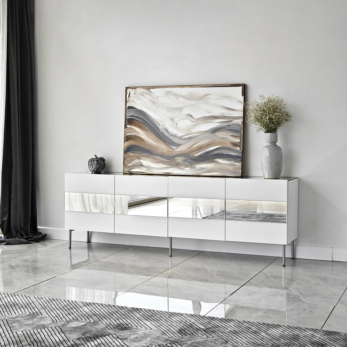 Έπιπλο Τηλεόρασης TV Βάση Σύνθεση Λευκό Silver | 552NOS1531