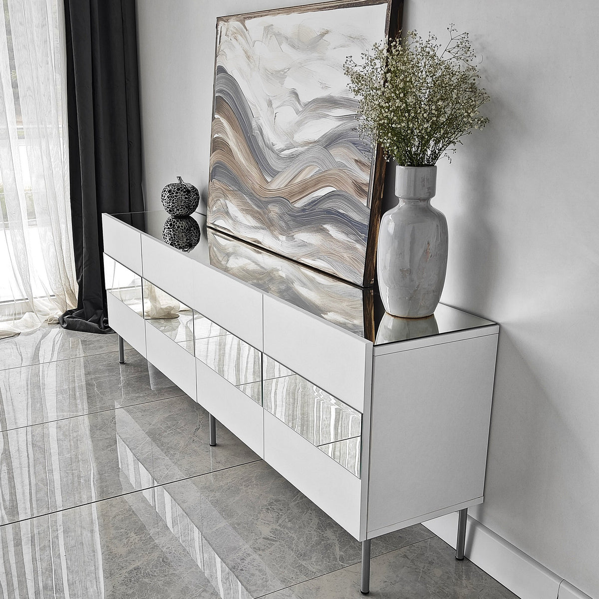 Έπιπλο Τηλεόρασης TV Βάση Σύνθεση Λευκό Silver | 552NOS1531