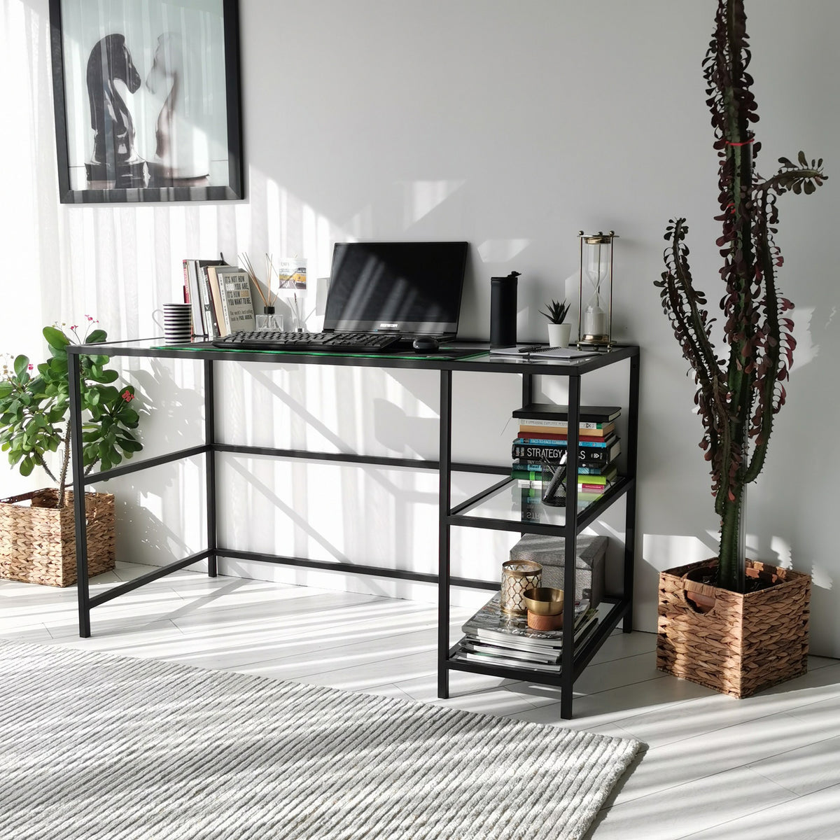 Γραφείο Υπολογιστή Γυαλί & Μέταλλο 130x60x75 εκ. – Μοντέρνος Industrial Σχεδιασμός 552NOS1703