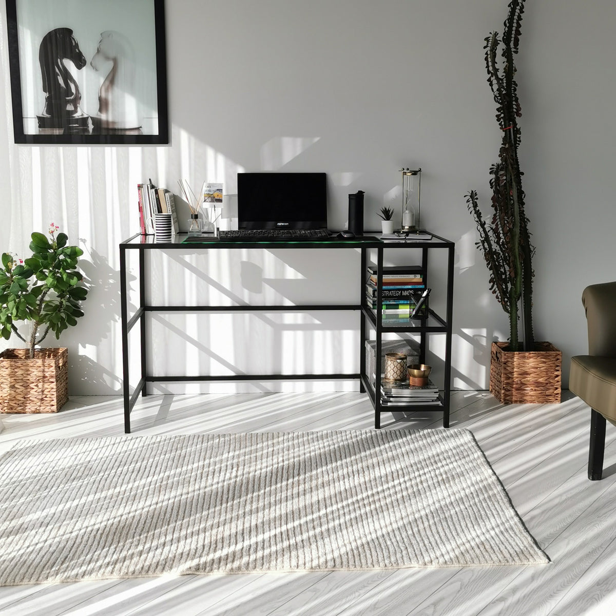 Γραφείο Υπολογιστή Γυαλί & Μέταλλο 130x60x75 εκ. – Μοντέρνος Industrial Σχεδιασμός 552NOS1703