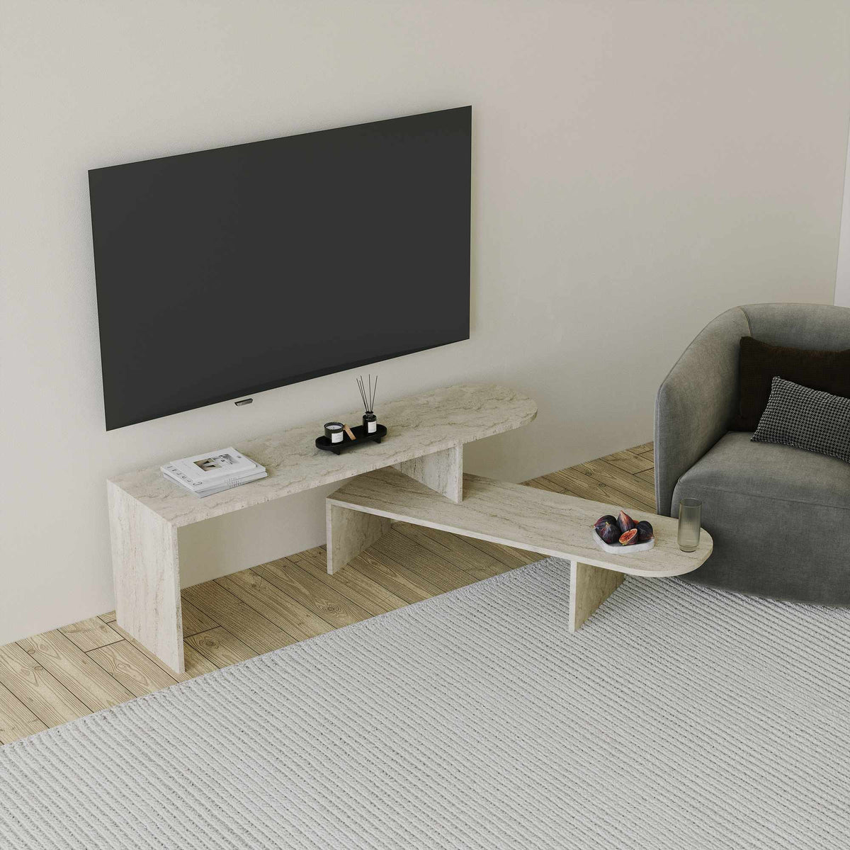 Έπιπλο Τηλεόρασης TV Βάση Σύνθεση Travertine | 552NOS2591
