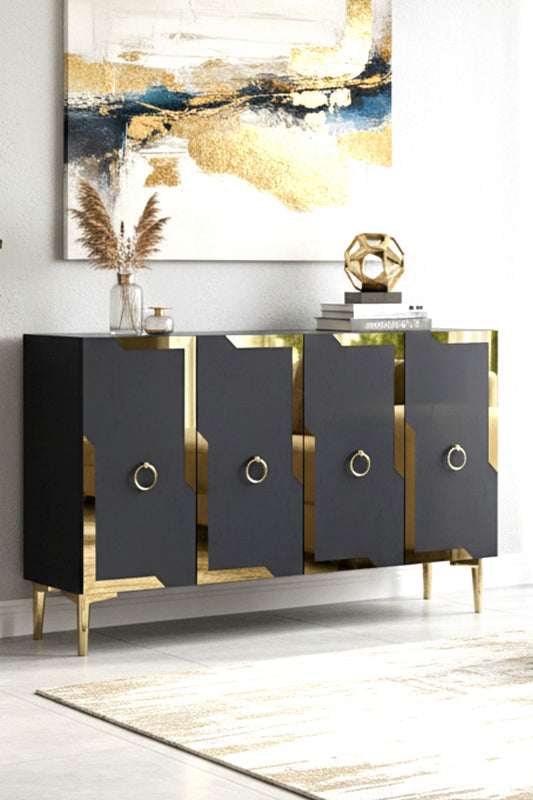 Κονσόλα Μπουφές 120x75x32 εκ Ανθρακί / Χρυσό 555CHM1540