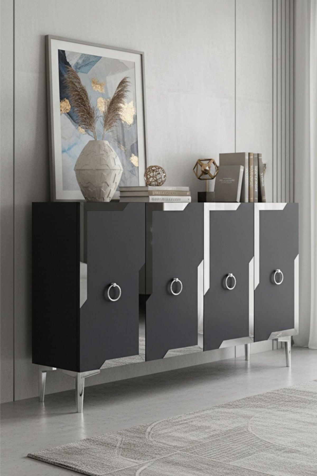 Κονσόλα Μπουφές 120x75x32 εκ Ανθρακί / Ασημί 555CHM1544