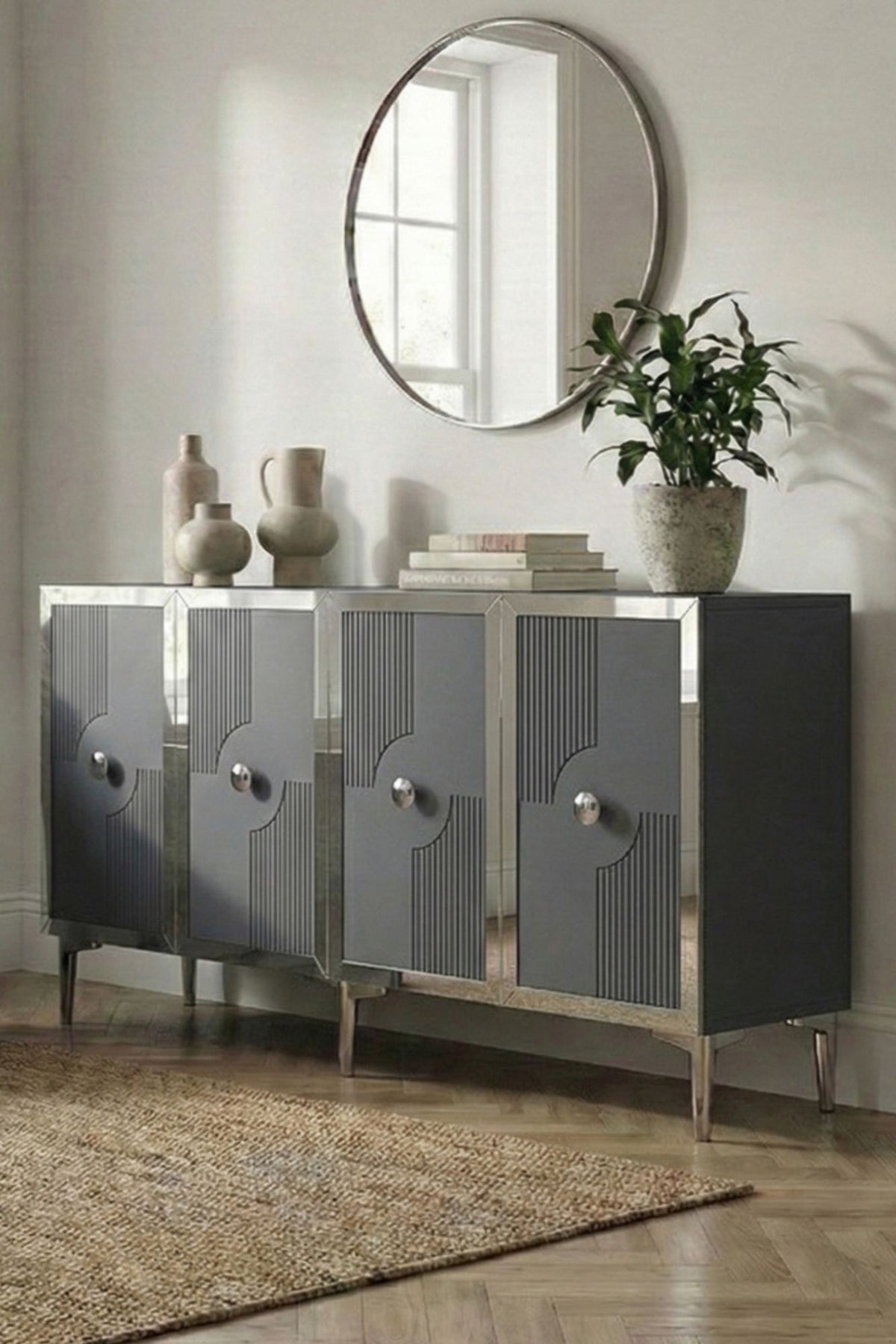 Κονσόλα Μπουφές 125x75x32 εκ Ανθρακί / Ασημί 555CHM1560