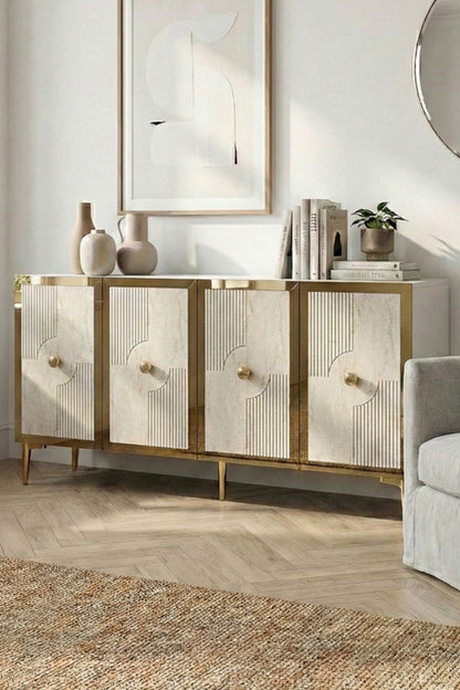 Κονσόλα Μπουφές 150x75x32 εκ Λευκό / Τραβερτίνο / Χρυσό 555CHM1563