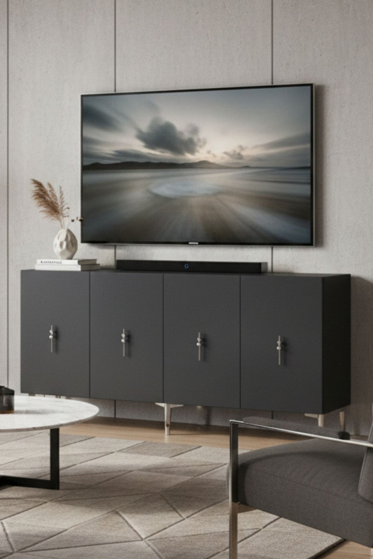 Κονσόλα Μπουφές 125x75x32 εκ Ανθρακί / Ασημί 555CHM1566