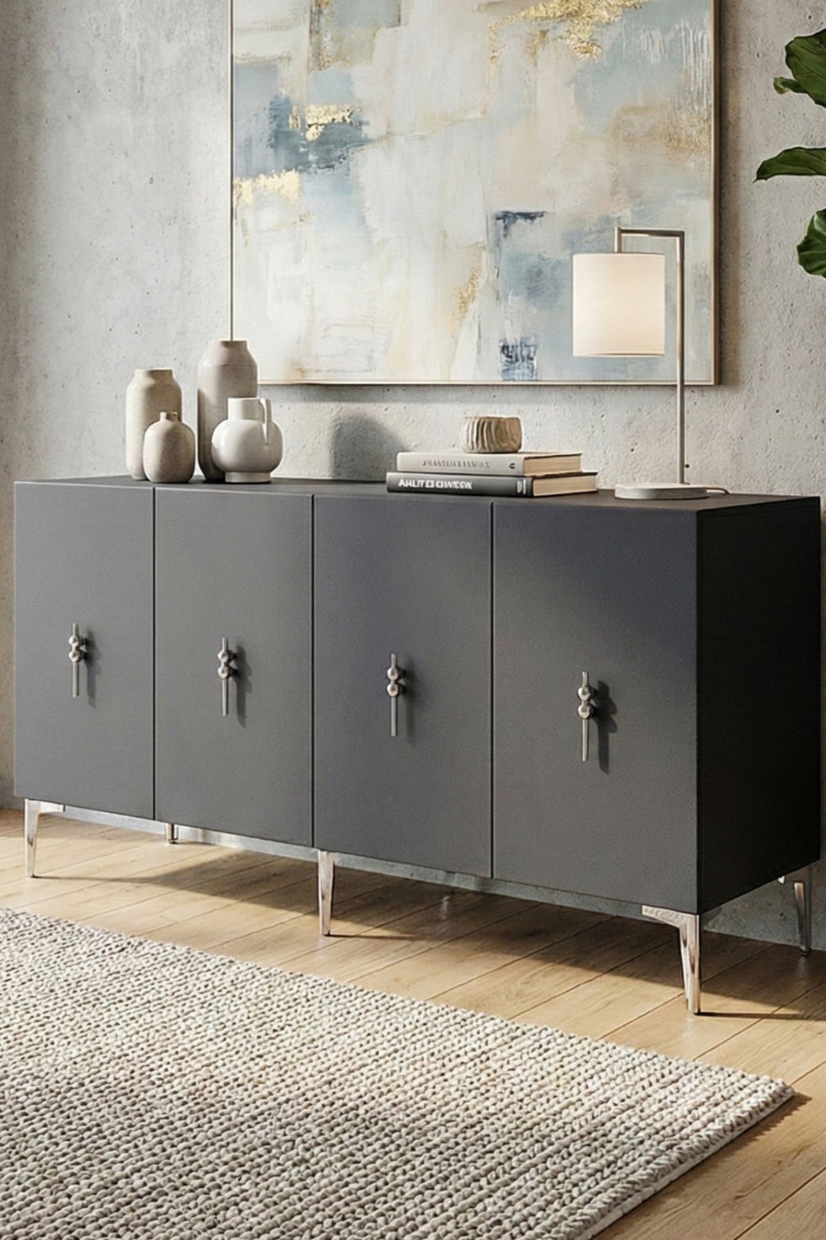 Κονσόλα Μπουφές 125x75x32 εκ Ανθρακί / Ασημί 555CHM1566