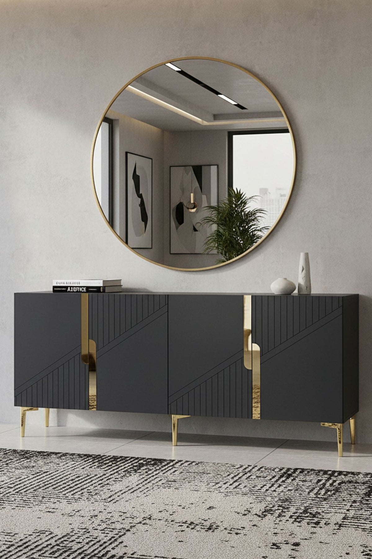 Κονσόλα Μπουφές 125x75x32 εκ Ανθρακί / Χρυσό 555CHM1571