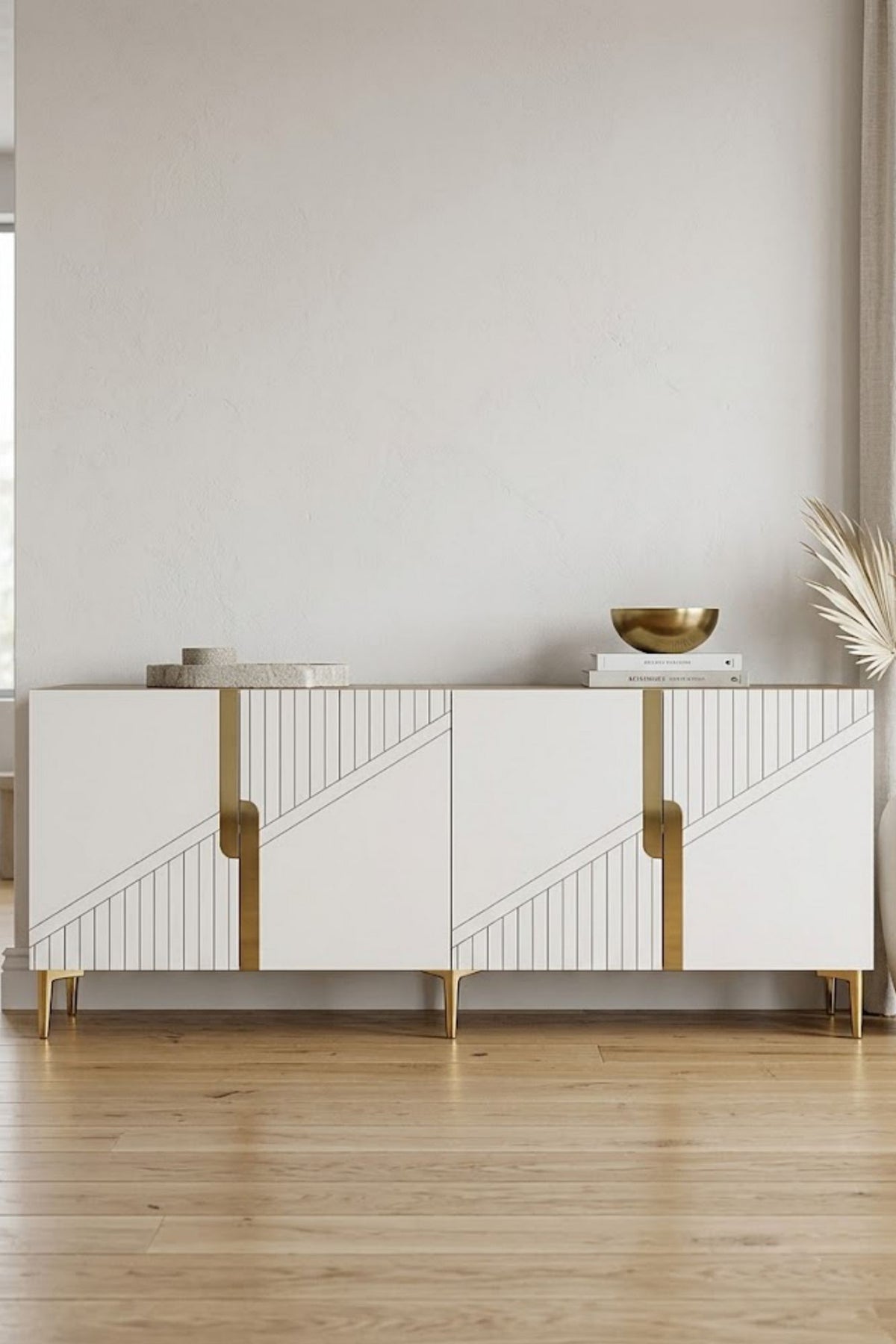 Κονσόλα Μπουφές 125x75x32 εκ Δρυς Sapphire / Λευκό / Χρυσό 555CHM1579