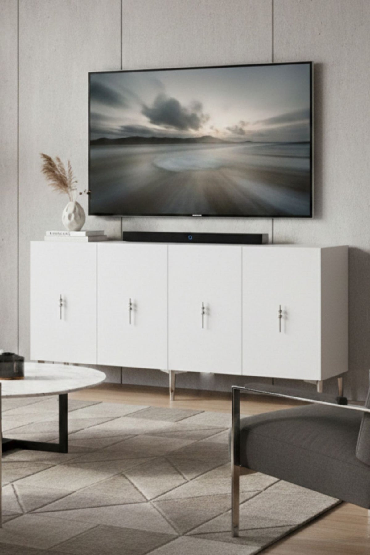 Κονσόλα Μπουφές 150x75x32 εκ Λευκό / Ασημί 555CHM1590