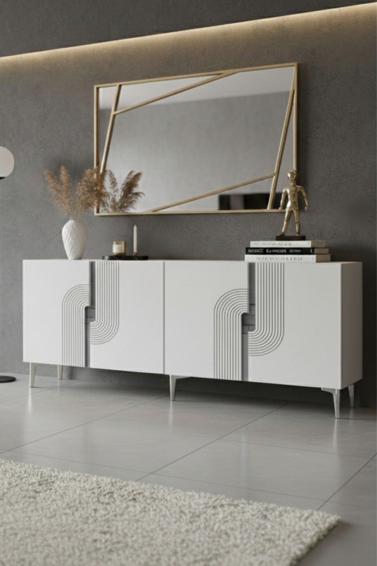 Κονσόλα Μπουφές 180x75x32 εκ Λευκό / Ασημί 555CHM1675