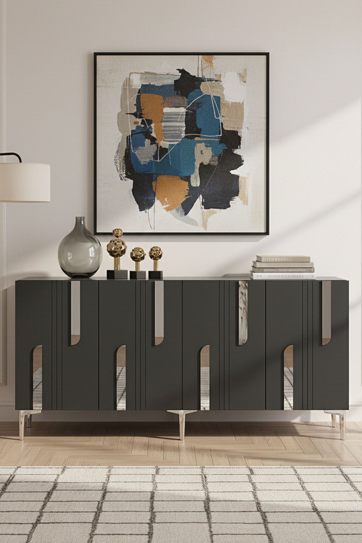 Κονσόλα Μπουφές 150x75x32 εκ Ανθρακί / Ασημί 555CHM1702