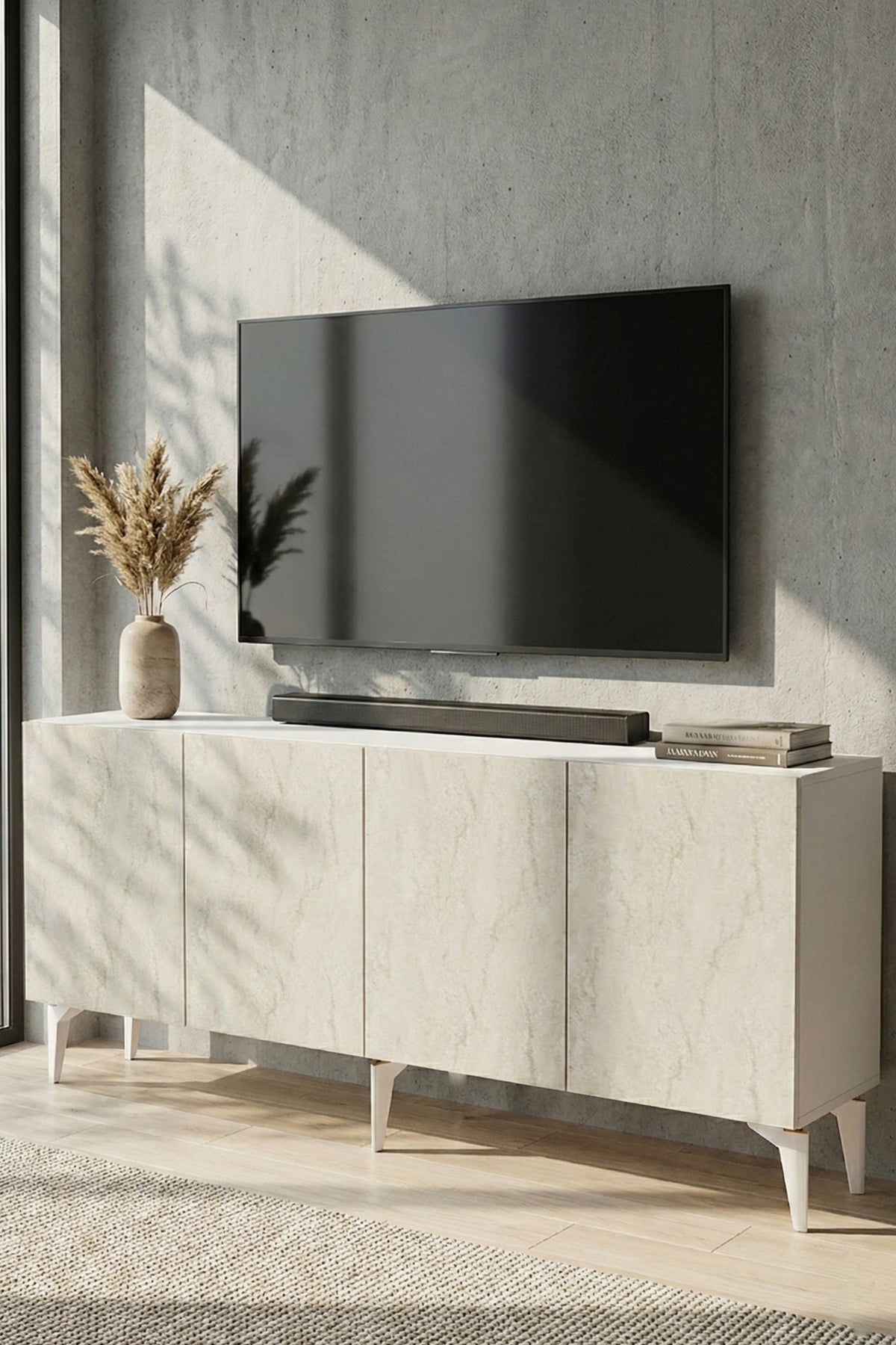 Κονσόλα Μπουφές 180x79x32 εκ Λευκό / Τραβερτίνο 555CHM1730