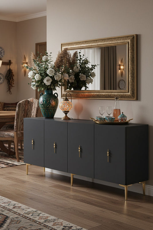 Κονσόλα Μπουφές 180x75x32 εκ Ανθρακί / Χρυσό 555CHM1731