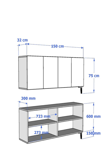 Κονσόλα Μπουφές 150x75x32 εκ Ανθρακί / Τραβερτίνο / Ασημί 555CHM1745