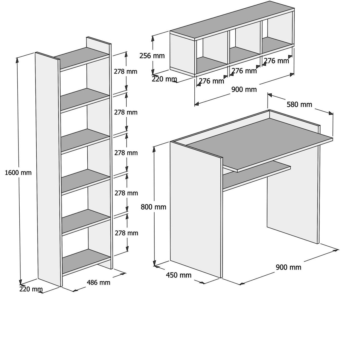 Γραφείο Υπολογιστή και Μελέτης 90x80x58 εκ. Λευκό | 566BMS2206
