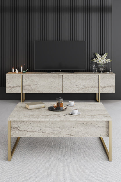 Έπιπλο Τηλεόρασης TV Βάση Σύνθεση Travertine Χρυσό | 618BLY1254