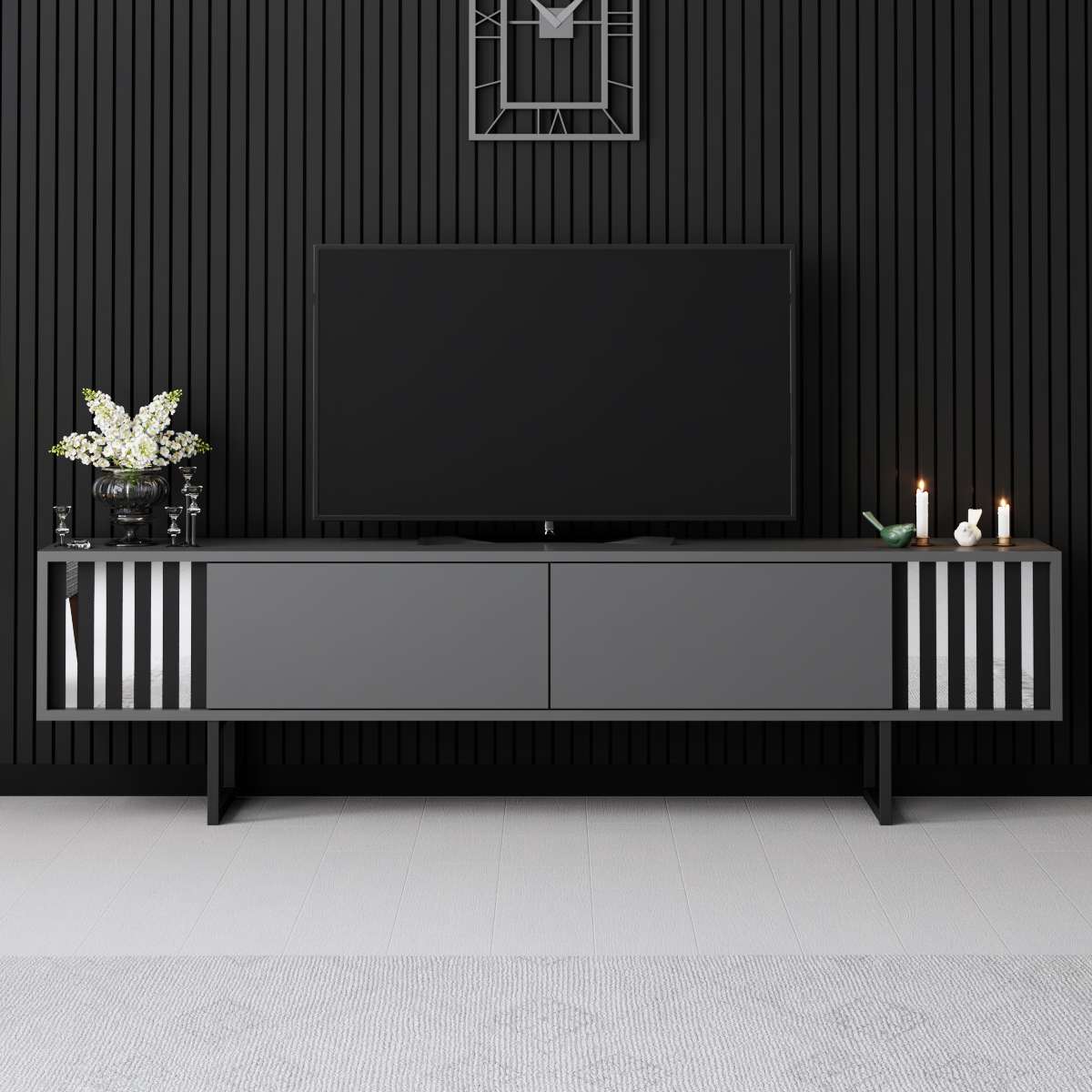 Έπιπλο Τηλεόρασης TV Βάση Σύνθεση Ανθρακί Μαύρο | 618BLY1278