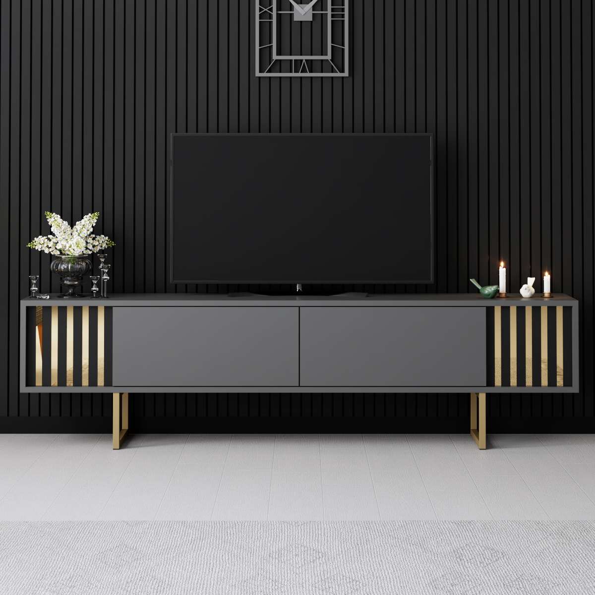 Έπιπλο Τηλεόρασης TV Βάση Σύνθεση Ανθρακί Χρυσό | 618BLY1281