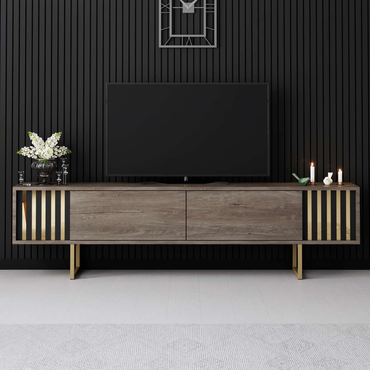 Έπιπλο Τηλεόρασης TV Βάση Σύνθεση Καρυδί Χρυσό | 618BLY1283