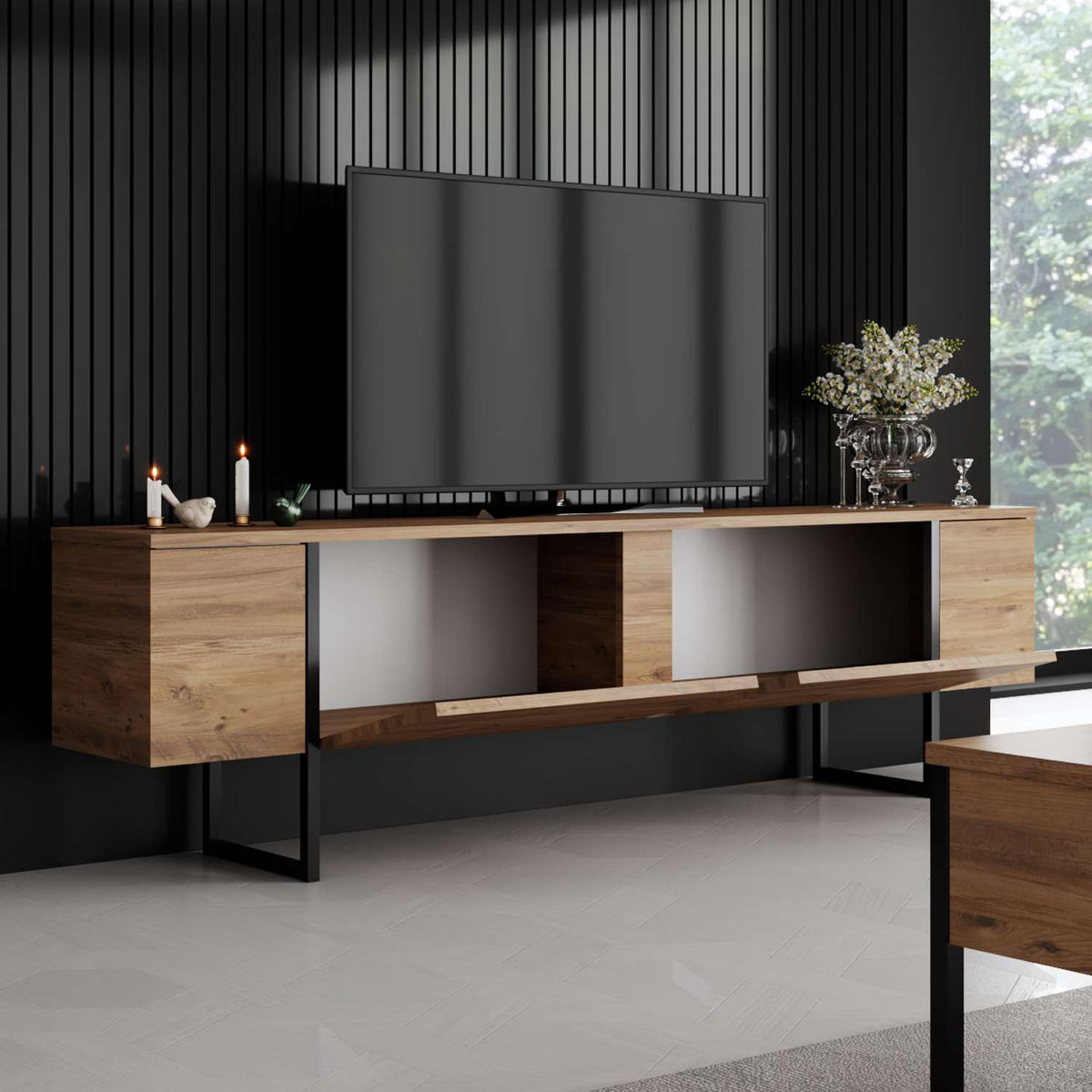 Έπιπλο Τηλεόρασης TV Βάση Σύνθεση Atlantic Pine Μαύρο | 618BLY1284