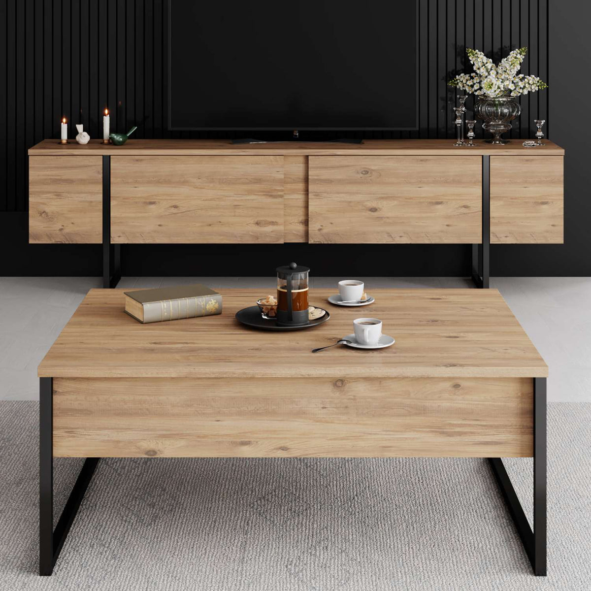 Έπιπλο Τηλεόρασης TV Βάση Σύνθεση Atlantic Pine Μαύρο | 618BLY1284