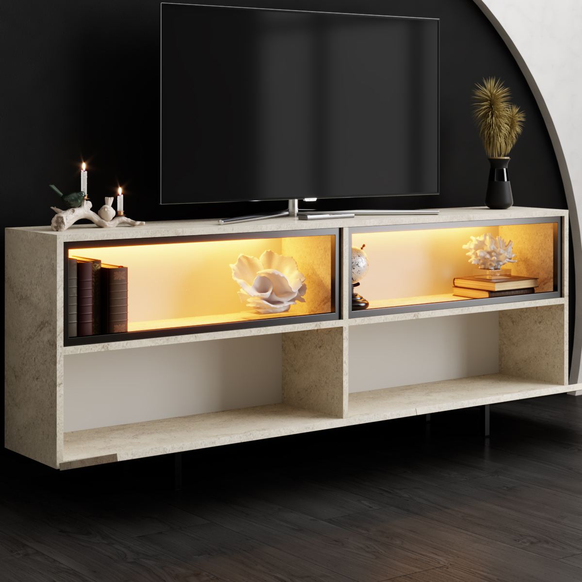 Έπιπλο Τηλεόρασης TV Βάση Σύνθεση Travertine | 618BLY1290