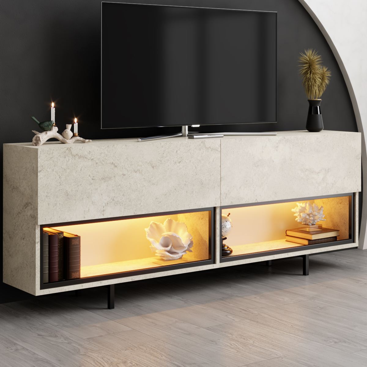 Έπιπλο Τηλεόρασης TV Βάση Σύνθεση Travertine | 618BLY1293
