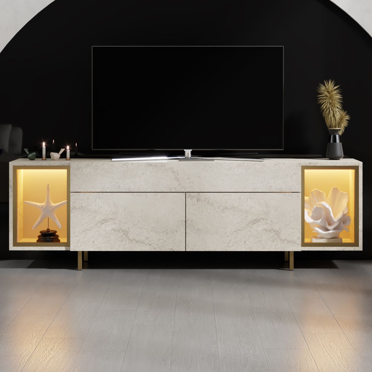 Έπιπλο Τηλεόρασης TV Βάση Σύνθεση Travertine Χρυσό | 618BLY1506