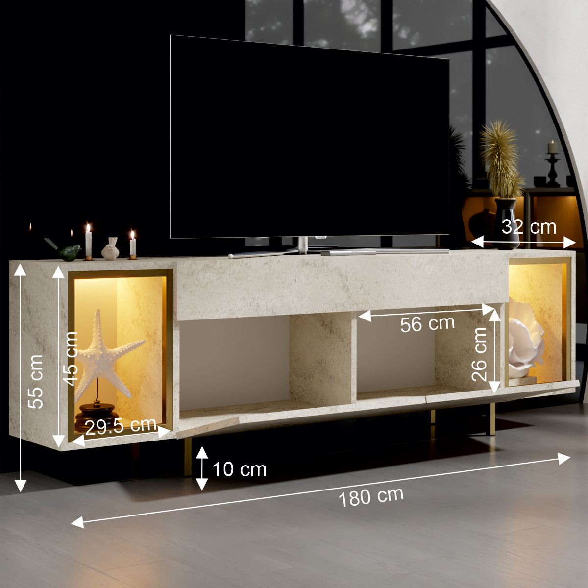 Έπιπλο Τηλεόρασης TV Βάση Σύνθεση Travertine Χρυσό | 618BLY1506