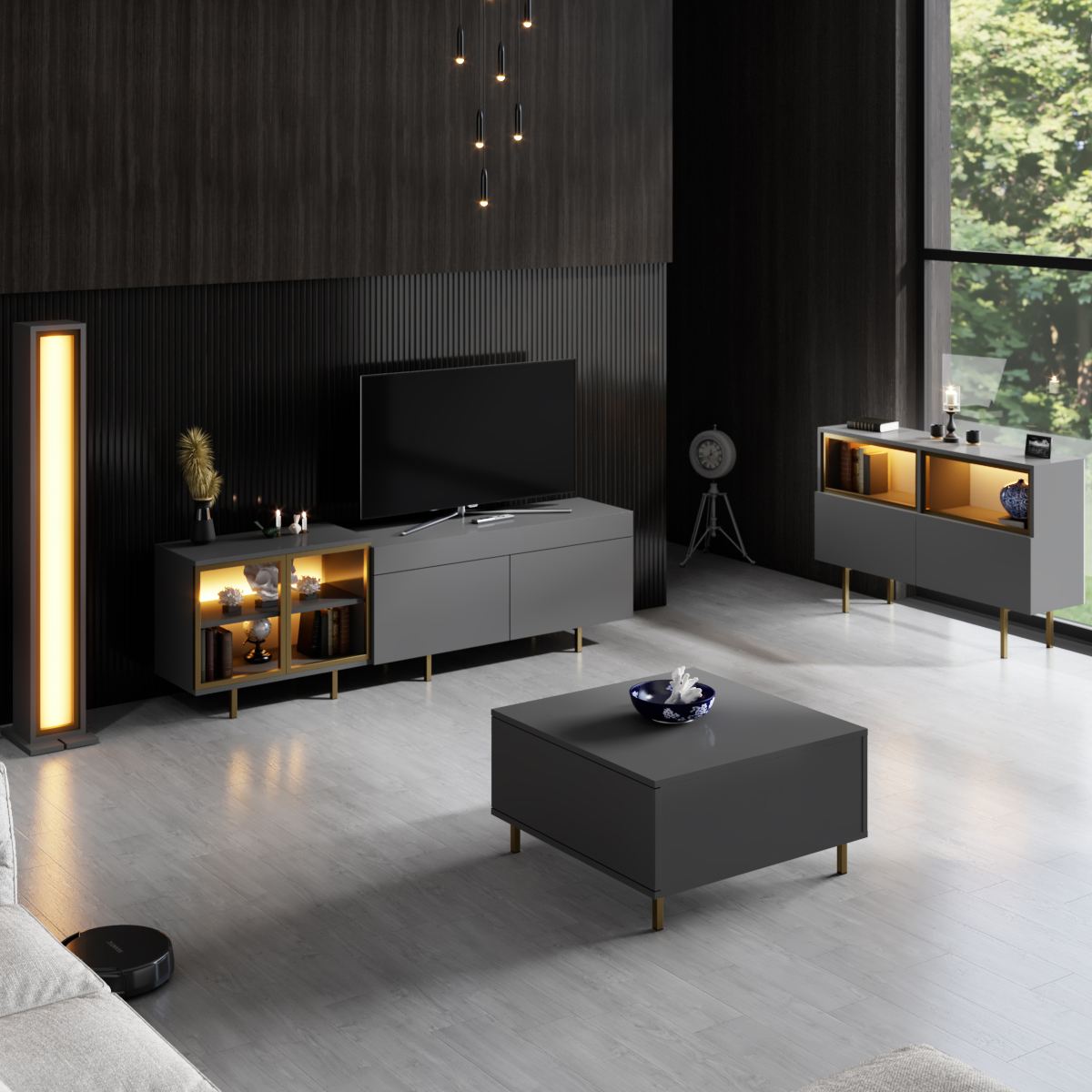 Έπιπλο Τηλεόρασης TV Βάση Σύνθεση Ανθρακί Χρυσό | 618BLY1507