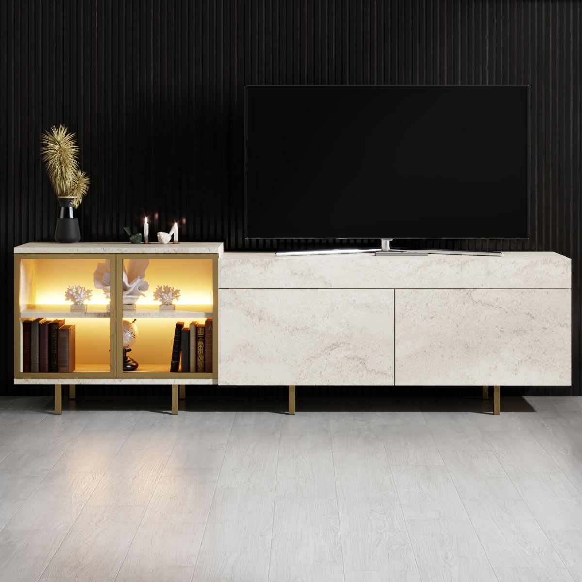 Έπιπλο Τηλεόρασης TV Βάση Σύνθεση Travertine Χρυσό | 618BLY1509