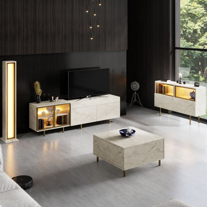 Έπιπλο Τηλεόρασης TV Βάση Σύνθεση Travertine Χρυσό | 618BLY1509