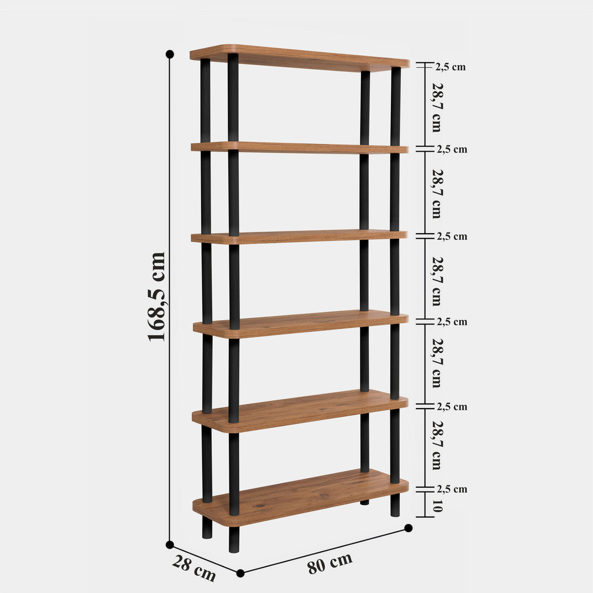 Βιβλιοθήκη 80 × 28 × 168,5 εκ. Μαύρο Atlantic Pine GR688DRA1207