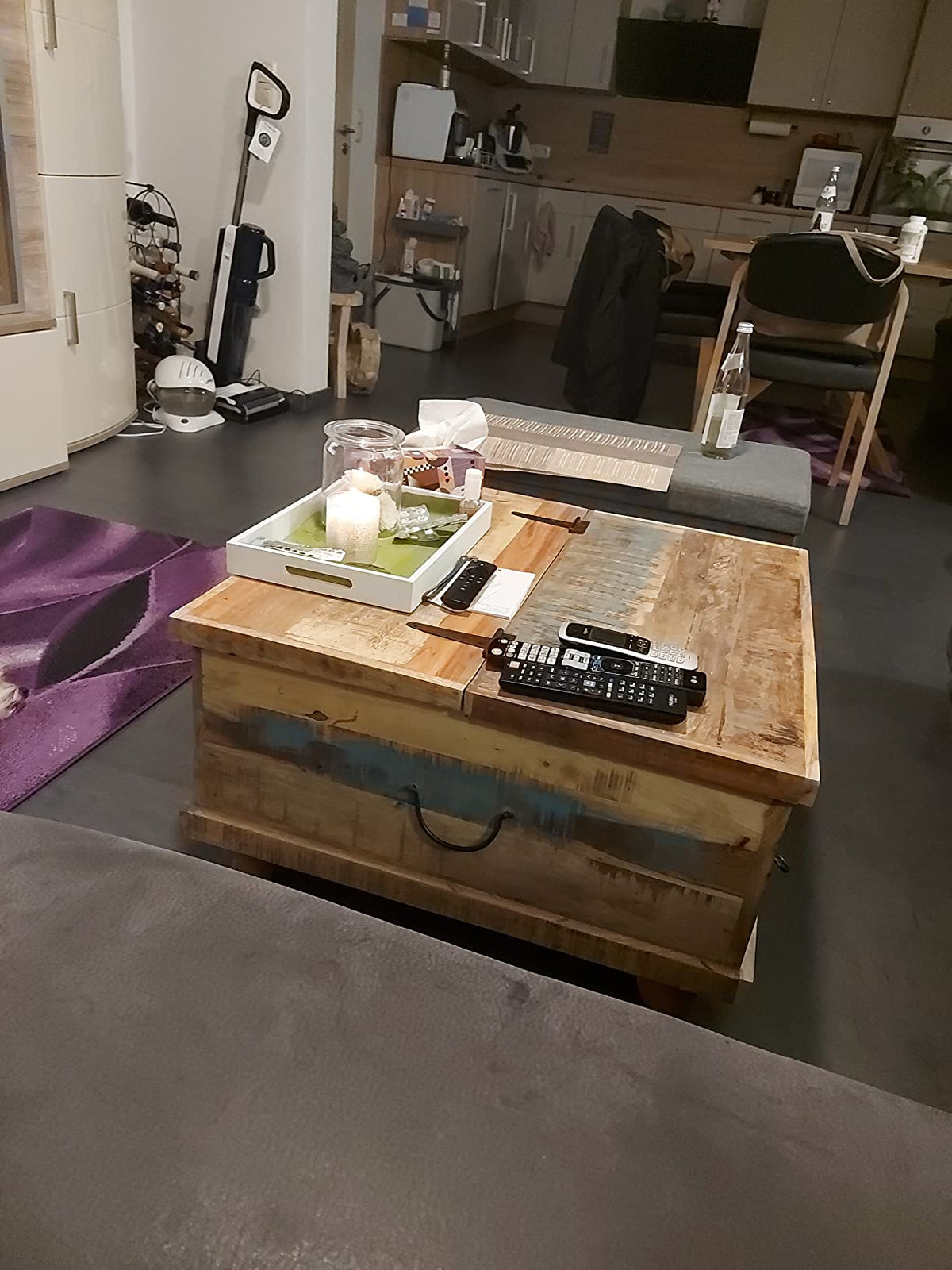 Couchtisch Couchtisch Beistelltisch Altholz Massivholz groß quadratisch mit Schubladen Sofatisch 1243978