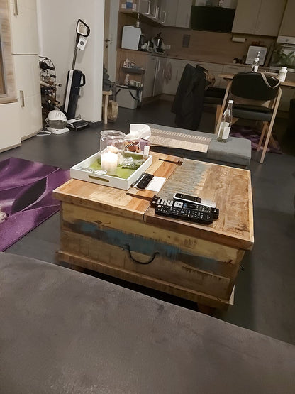 Couchtisch Couchtisch Beistelltisch Altholz Massivholz groß quadratisch mit Schubladen Sofatisch 1243978