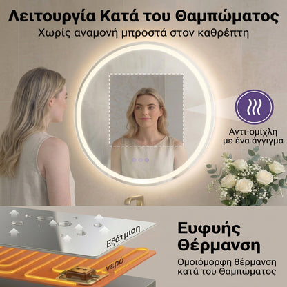 Στρόγγυλος Καθρέφτης Μπάνιου με Φως LED με Λειτουργία Ξεθαμπώματος και Ρύθμιση Φωτεινότητας 61 εκ LWM-B35211WC02
