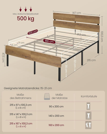 Σκελετός Κρεβατιού 140 x 200 εκ Φωτισμός LED Θύρα USB Αποθήκευση Κάτω από το Κρεβάτι Boho Φυσικό Καφέ RMB-104HC01