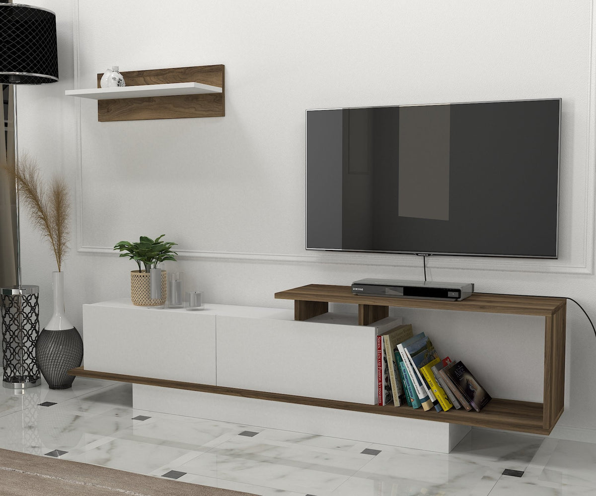 Έπιπλο Τηλεόρασης TV Βάση Σύνθεση Λευκό Καρυδί | 745DCD3030