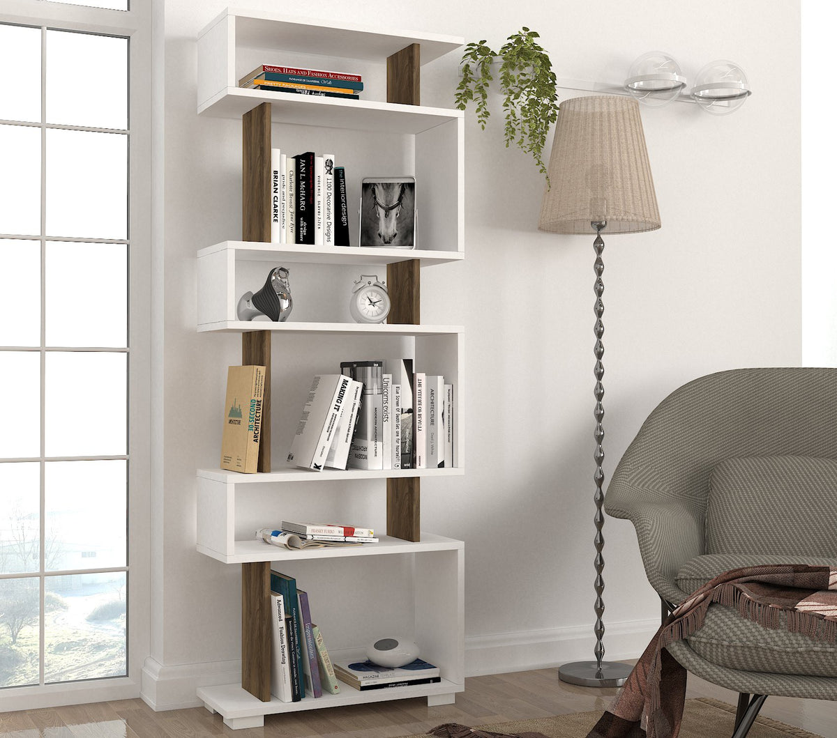 Βιβλιοθήκη 60 × 19,5 × 165 εκ. Λευκό Καρυδί GR745DCD3606
