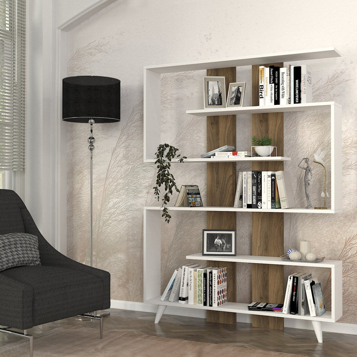 Βιβλιοθήκη 120 × 20 × 162 εκ. Λευκό Καρυδί GR745DCD3613