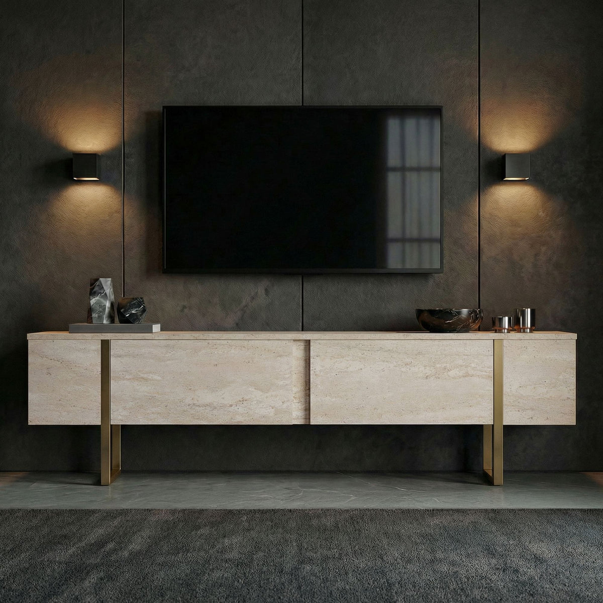 Έπιπλο Τηλεόρασης TV Βάση Σύνθεση Travertine Χρυσό | 754NRD1106