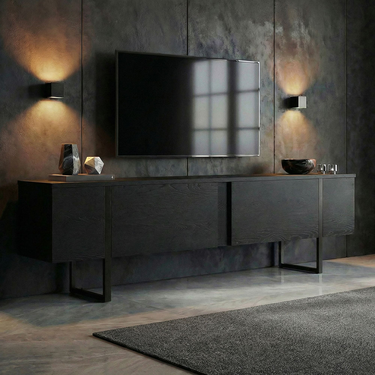 Έπιπλο Τηλεόρασης TV Βάση Σύνθεση Ξύλο Μαύρο Μαύρο | 754NRD1107