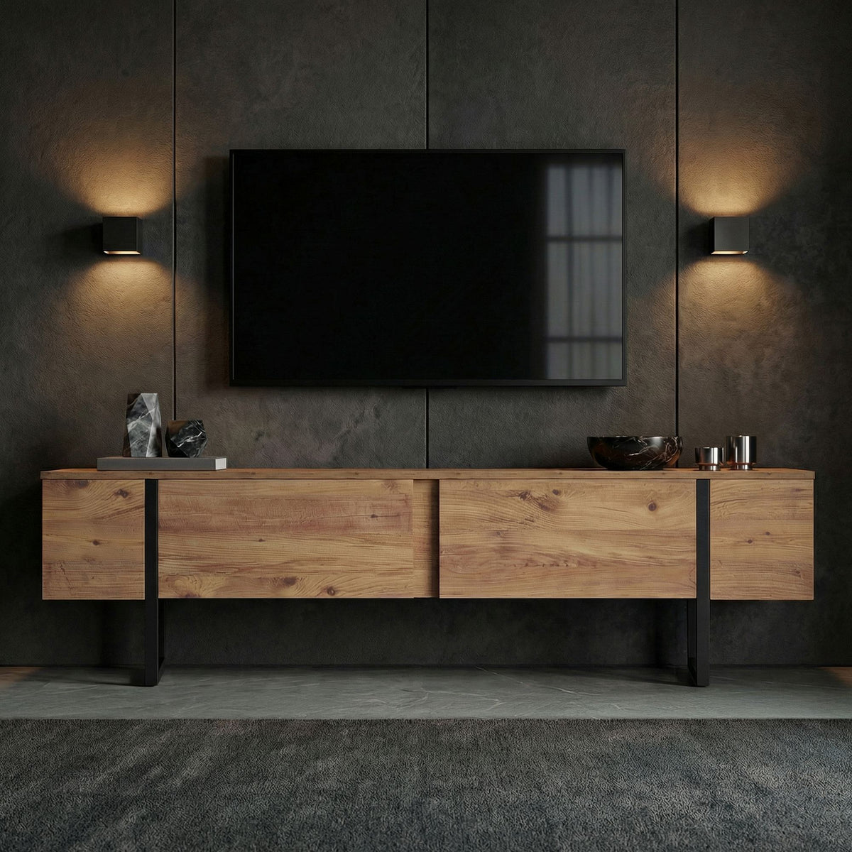 Έπιπλο Τηλεόρασης TV Βάση Σύνθεση Atlantic Pine Μαύρο | 754NRD1108
